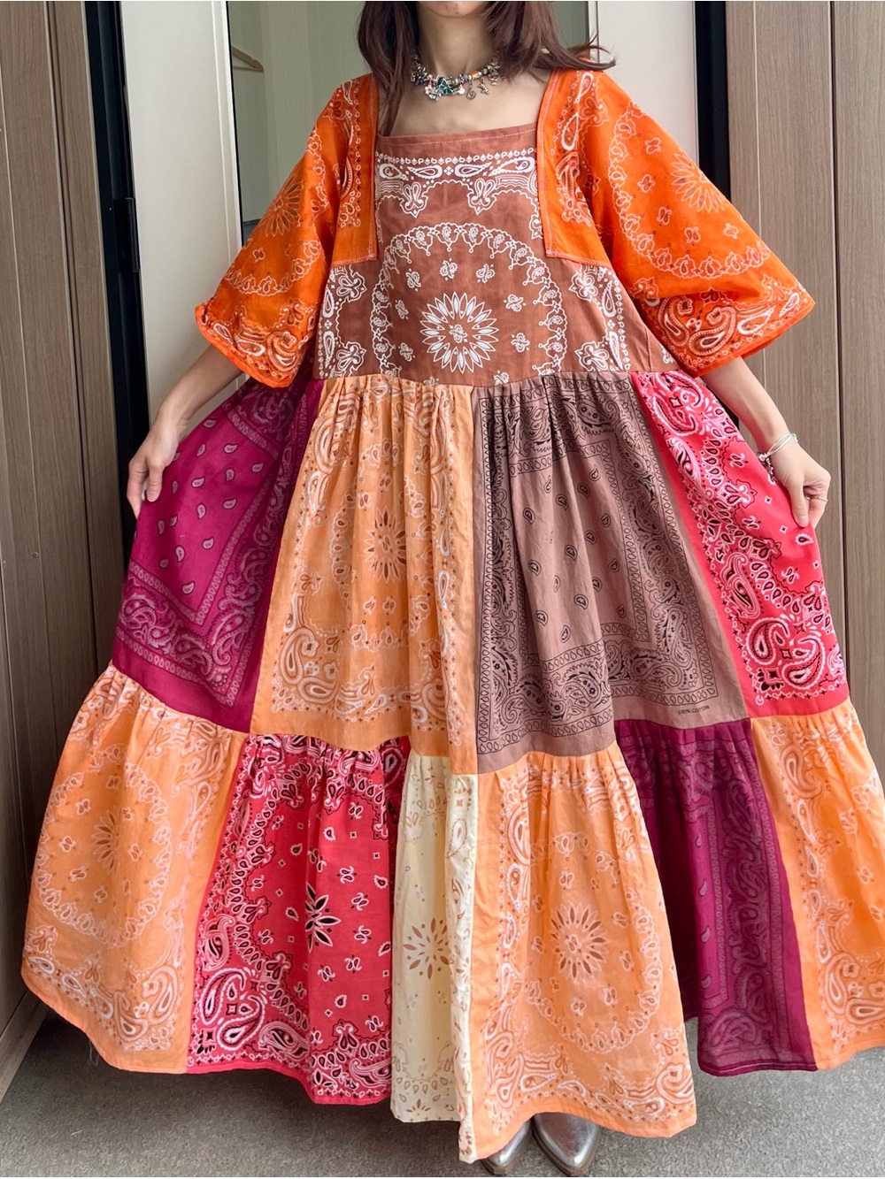 Burnt Petals | Handmade Voluminous Patchwork Bandana Dress | SKU 09251